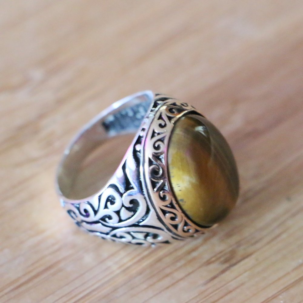 925 Sterling Silver Men's Ring with Tiger Eye -Super Elegant - Picture 7 of 10